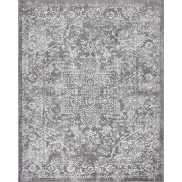 Cinda Traditional Oriental Gray Rectangle Area Rug, 8' x 10'