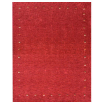 Hand Knotted Loom Silk Mix Area Rugs Contemporary Red