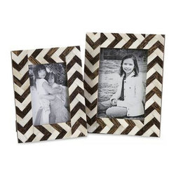 Chevron 1-Opening Multiple Sizes Brown/White Matted Picture Frames - Picture Frames