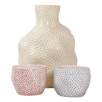 Dotted Sake Cups and Jug, Set of 3