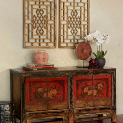 Red and Black Distressed Tibetan Cabinet - Buffets And Sideboards