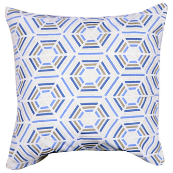 Embroidered Decorative Pillow, White and Blue