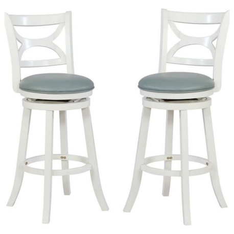 Home Square 2 Piece Swivel Wood Bar Stool Set with PU Seat in Cream