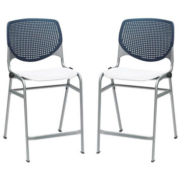 Home Square Plastic Counter Stool in Navy Back - Set of 2