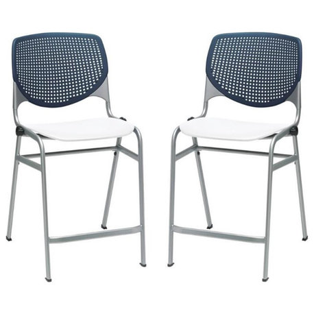 Home Square Plastic Counter Stool in Navy Back - Set of 2