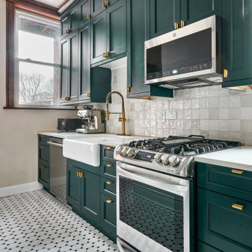 Deep Green Transitional Kitchen Remodel In Lincoln Park