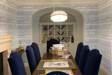 Inspiration for a transitional wallpaper dining room remodel in Orange County