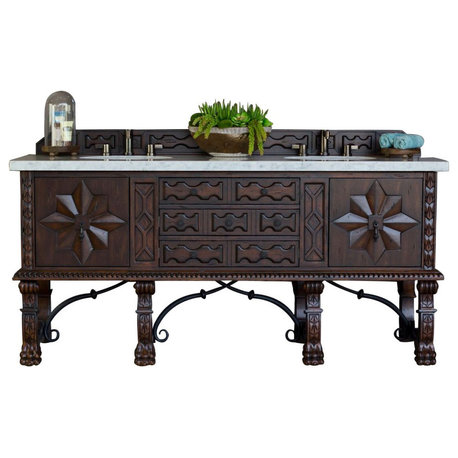 James Martin 150-V72-ANW-3AF 72" Antique Walnut vanity w/ Solid Surface Top