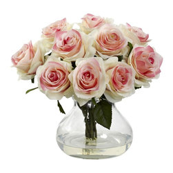 Nearly Natural Rose Arrangement with Vase - Artificial Flower Arrangements