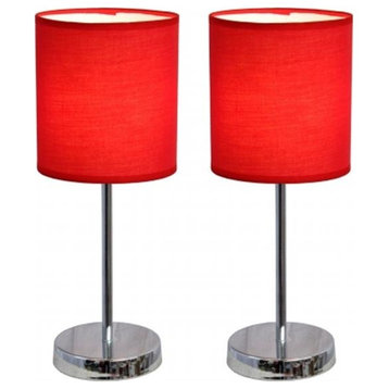 All The Rages LT2007-RED-2PK Simple Designs Chrome Mini Basic Table Lamp with