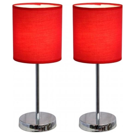 All The Rages LT2007-RED-2PK Simple Designs Chrome Mini Basic Table Lamp with