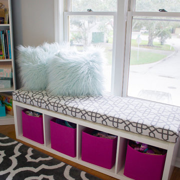 Pink/aqua tween bedroom makeover with Sunbrella cushion