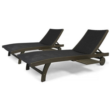 Noble House Banzai Outdoor Wicker and Wood Chaise Lounge in Gray (Set of 2)