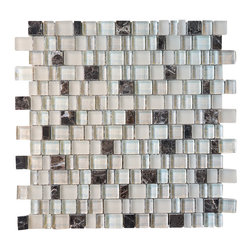 Glossy and Matte Off White With Dark Emperador Random Brick Cubes Pattern Glass - Home Accessories & Decor