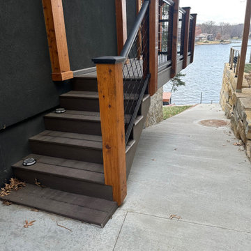 Composite Deck Stairs with Cedar Posts & Cable Railing | Lake Waukomis, MO