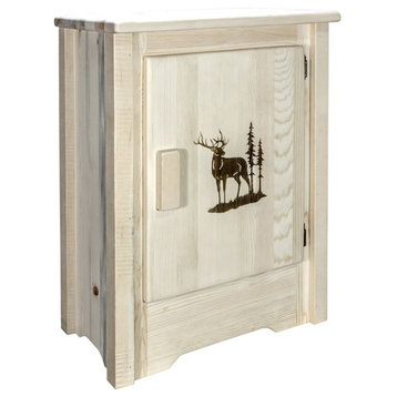 Montana Woodworks Homestead Wood Accent Cabinet with Engraved Elk in Natural
