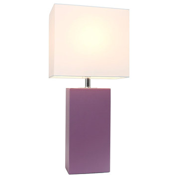 Elegant Designs Modern Genuine Leather Table Lamp, Purple