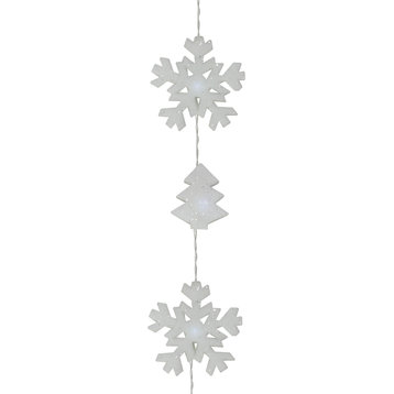 Battery Operated LED Snowflake and Tree Christmas Lights, Clear Wire