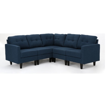 GDF Studio 5-Piece Niya Mid Century Modern Fabric Sectional Sofa, Navy Blue