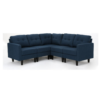 GDF Studio 5-Piece Niya Mid Century Modern Fabric Sectional Sofa, Navy Blue