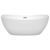 Rebecca 60 to 70" Freestanding Bathtub with options, Brushed Nickel Trim, 60 Inch, No Faucet