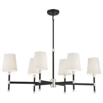 Brody 6-Light Linear Chandelier, Matte Black With Polished Nickel Accents