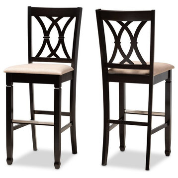 Bowery Hill Contemporary Brown Upholstered Espresso Wood 2-Piece Bar Stool Set