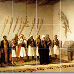 Picture-Tiles.com - Jean Gerome Village Painting Ceramic Tile Mural #83, 17"x12.75" - Mural Title: Prayer In The House Of An Arnaut Chief