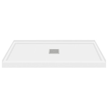 Transolid Linear 48"x36" Single Threshold Shower Base with a Center Drain, White