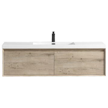 Aurora 60'' Single Sink Wall Mounted Modern Bathroom Vanity, Light White Oak