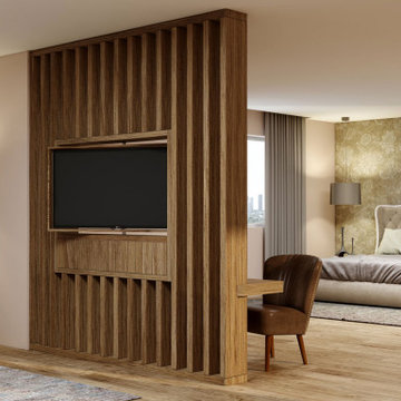 TV Unit open storage Decor Wood Rails Rotating TV supplied by Inspired Elements