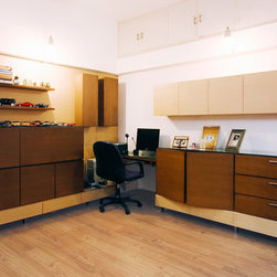Metaphor | Children's Study Desks with Overhead Storage in Anigre and Chen Chen - Kids Desks And Desk Sets