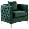 Bayberry Velvet Chair With 1 Pillow, Green