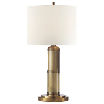 Longacre Small Table Lamp in Hand-Rubbed Antique Brass with Linen Shade