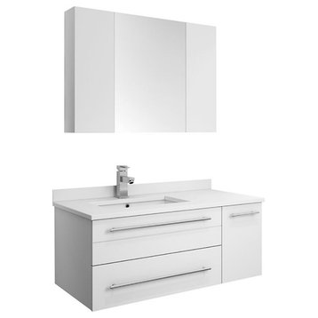 Fresca Lucera 36" Wall Hung Undermount Sink Bathroom Vanity - Left in White