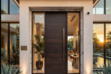 Inspiration for a large modern entryway remodel in Miami with a brown front door