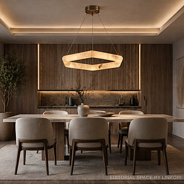 Modern Dining Room Lighting with Alabaster Pendant – Japandi Minimal Interior