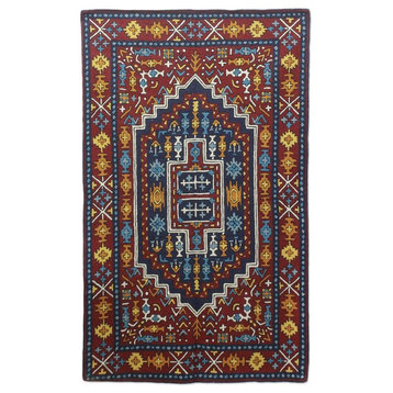 Blue Mughal Palace Wool Chain Stitch Rug, 3x5
