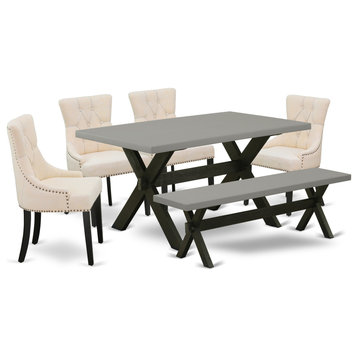 X696Fr102-6, 6-Piece Set, 4 Chairs, Table Bench Top and Table Top-Black