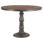 World Interiors - Paxton 42-Inch Round Reclaimed Teak Wood Dining Table with Pedestal Base - Reclaimed teak wood and a mixture of hand-forged and cast iron fuse together to create an eclectic assortment of accent pieces in the Paxton collection. Crafted exclusively from reclaimed materials, each piece in this collection is visually stunning and is sure to make a lasting impact in your home while simultaneously preserving valuable natural resources. This 42-inch round dining table from the Paxton collection is hand-crafted from reclaimed teak wood and recycled cast iron, and features a teak plank style table top with a hand cast recycled cast iron pedestal base. The surface of the table top is treated with a hand-applied lacquer finish to enhance the natural characteristics of the reclaimed teak wood and showcase the unique qualities of each piece. This dining table requires assembly and with materials of the finest quality, it will be a wonderful addition to any home.