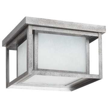 Sea Gull Lighting 2-Light Outdoor Flush Mount, Weathered Pewter