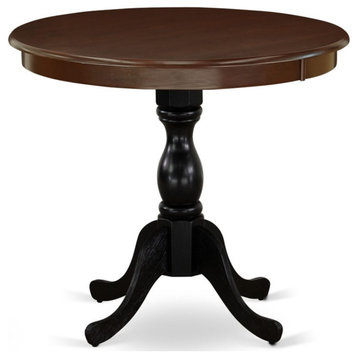 AMT-MBL-TP - Round Table for Compact Space - Mahogany Top & Black Pedestal