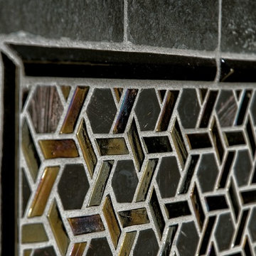 Midnight Black Iridescent "Cane" pattern glass feature box