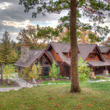 log cabin slate patio