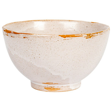 4" Round Stoneware Bowl Dinnerware Set, Reactive Glaze, Cream, Set of 12