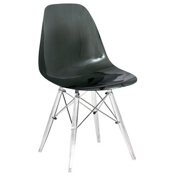 LeisureMod Dover Molded Side Chair With Acrylic Base Transparent Black