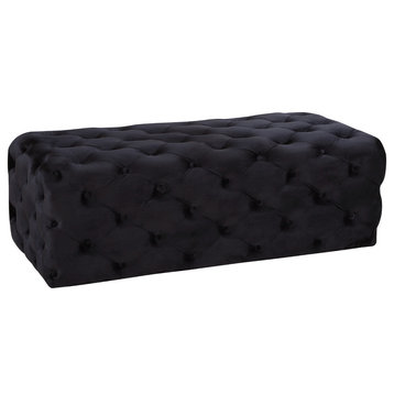 Casey Velvet Upholstered Ottoman/Bench, Black