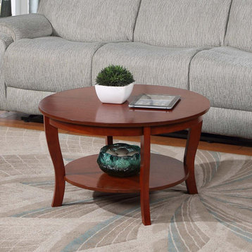 American Heritage Round Coffee Table with Shelf Mahogany