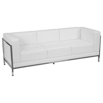 Bowery Hill Leather Upholstered Straight Arm Reception Sofa in White