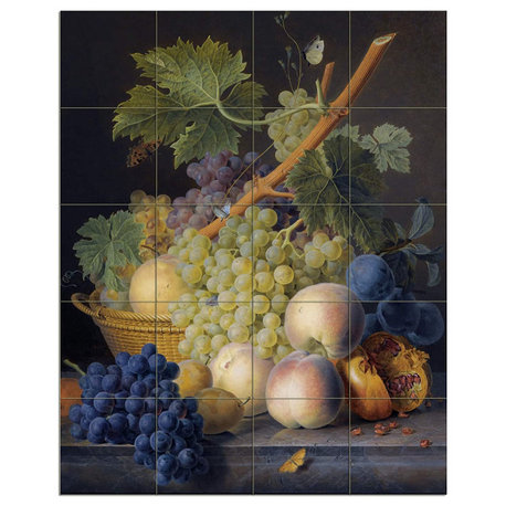 Tile Mural STILL LIFE WITH GRAPESPEACHES IN A Backsplash 4.25" Ceramic Glossy